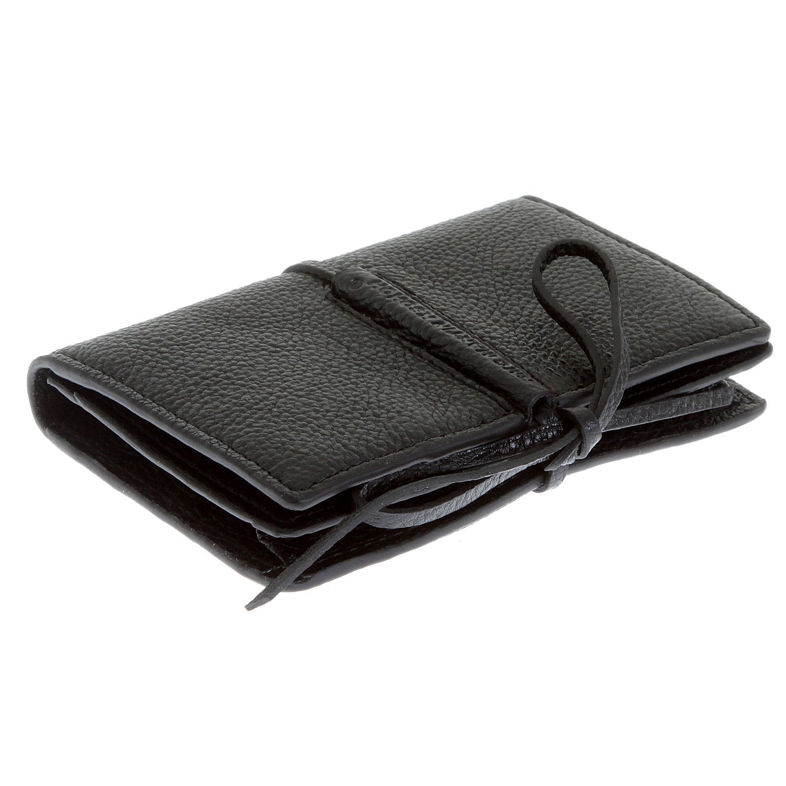 RMC JEANS MENS ITALIAN GRAIN LEATHER CARD HOLDER WALLET WITH SHOE LACE TIE IN BLACK REDM5708