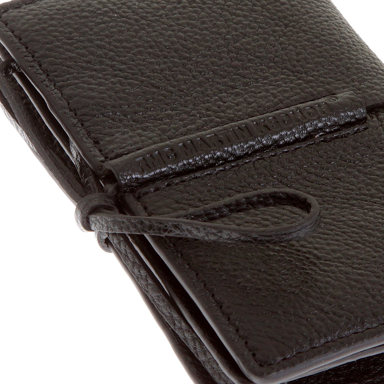 RMC JEANS MENS ITALIAN GRAIN LEATHER CARD HOLDER WALLET WITH SHOE LACE TIE IN BLACK REDM5708