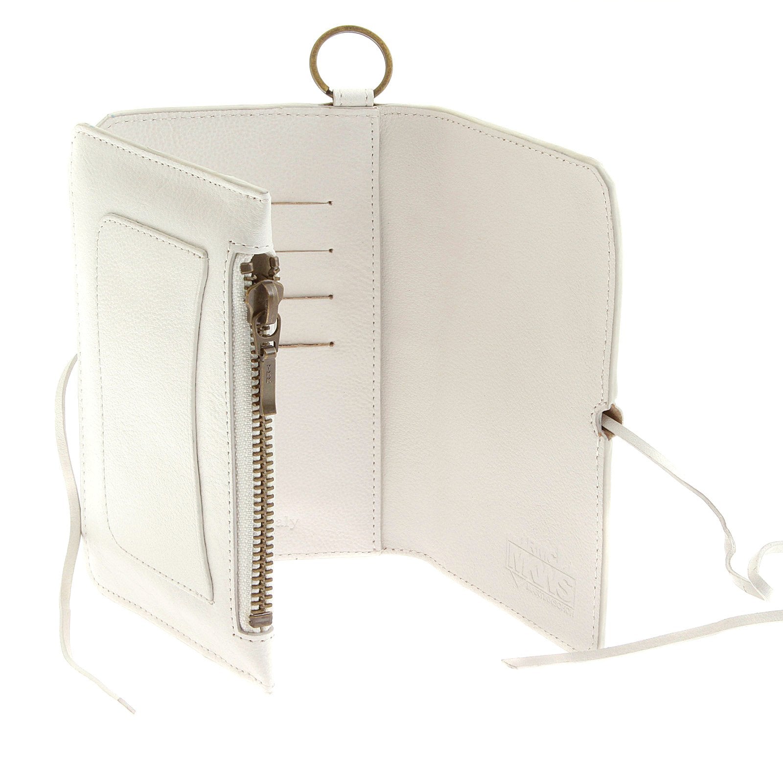 RMC JEANS WHITE LEATHER 3 FOLD MENS CREDIT CARD WALLET WITH SHOE LACE TIE REDM5719