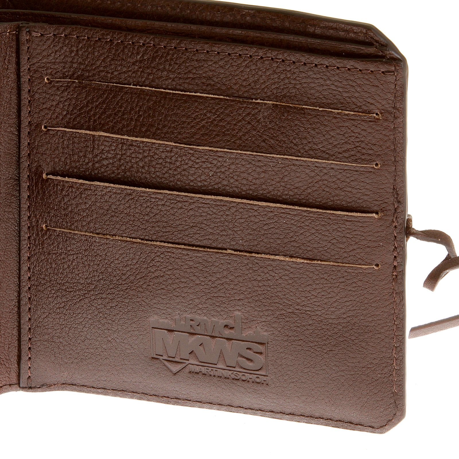 RMC JEANS MENS GRAIN LEATHER WALLET WITH SHOE LACE TIE CLOSURE IN BROWN REDM5721