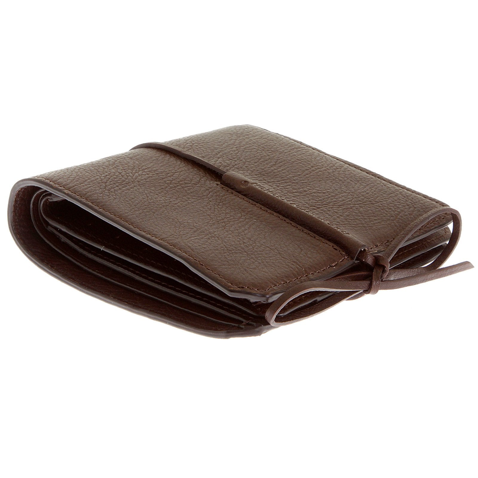 RMC JEANS MENS GRAIN LEATHER WALLET WITH SHOE LACE TIE CLOSURE IN BROWN REDM5721