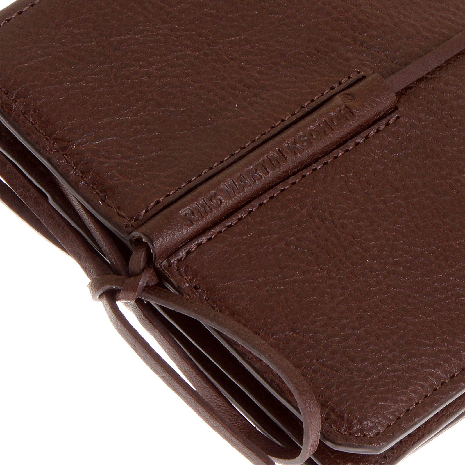 RMC JEANS MENS GRAIN LEATHER WALLET WITH SHOE LACE TIE CLOSURE IN BROWN REDM5721