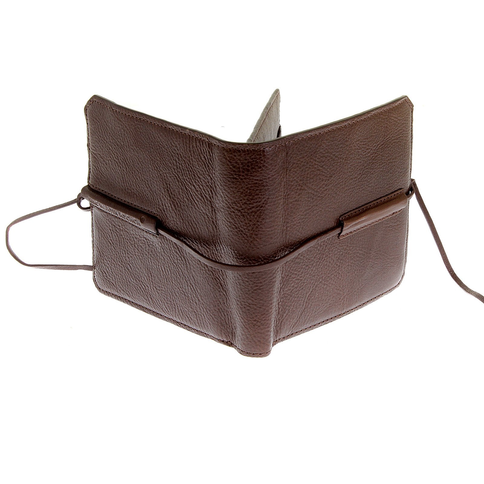 RMC JEANS MENS GRAIN LEATHER WALLET WITH SHOE LACE TIE CLOSURE IN BROWN REDM5721