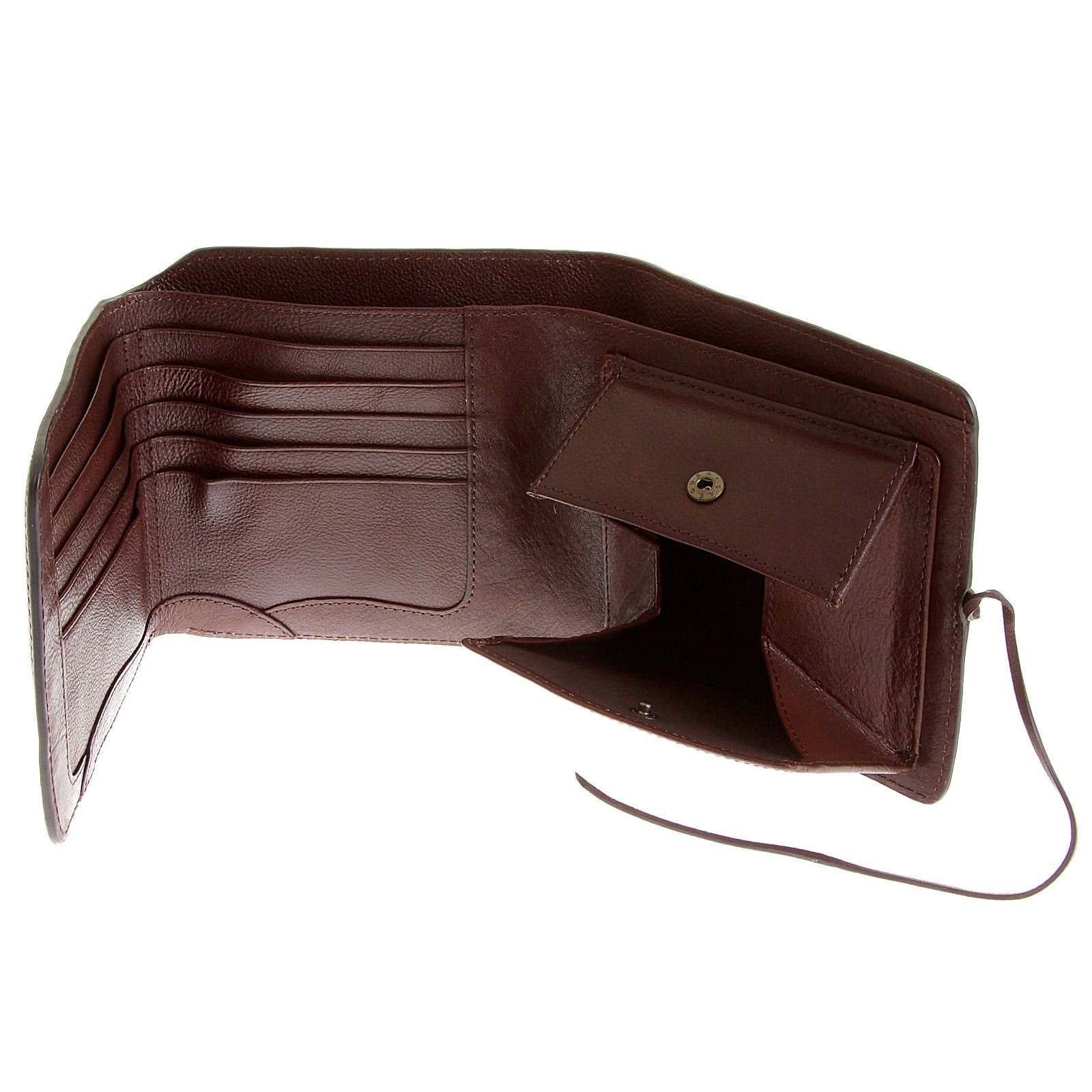 RMC JEANS 3 FOLD MENS CREDIT CARD AND COIN POUCH LANDSCAPE LEATHER WALLET IN BROWN REDM5740