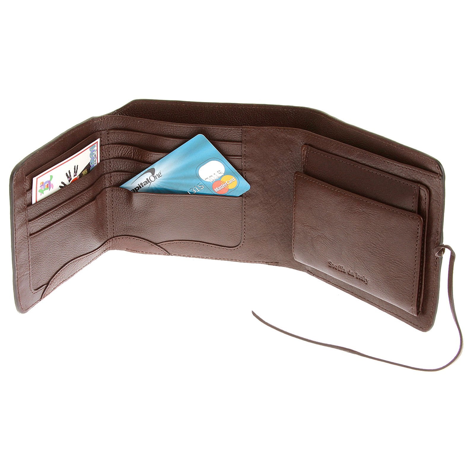 RMC JEANS 3 FOLD MENS CREDIT CARD AND COIN POUCH LANDSCAPE LEATHER WALLET IN BROWN REDM5740