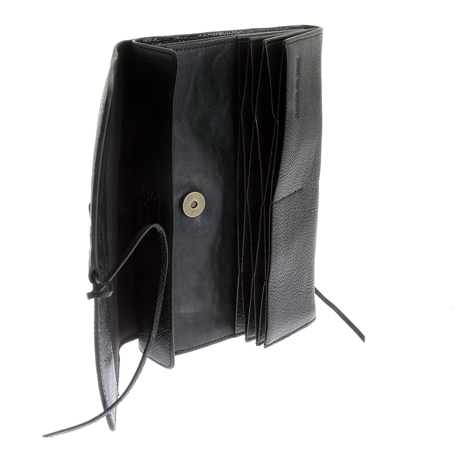 RMC JEANS UNISEX GRAIN LEATHER TRAVEL BLACK WALLET WITH SHOE LACE TIE CLOSURE REDM5750