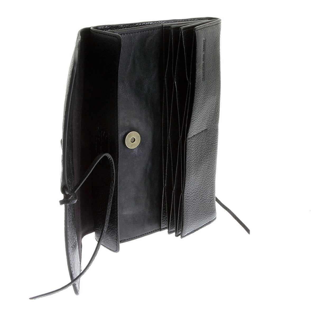 RMC JEANS UNISEX GRAIN LEATHER TRAVEL BLACK WALLET WITH SHOE LACE TIE CLOSURE REDM5750
