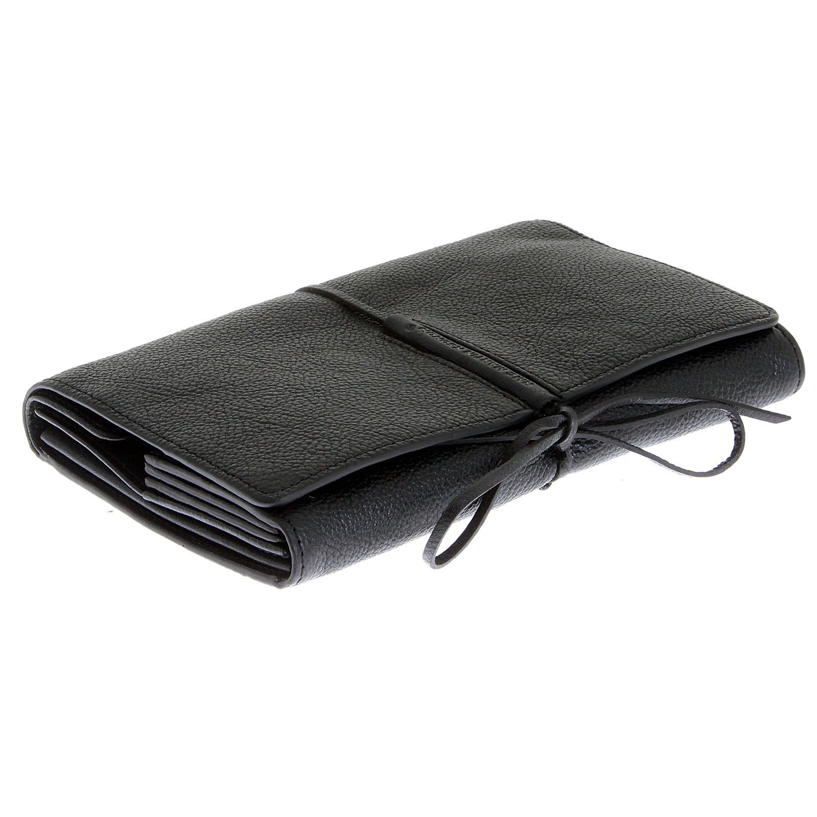 RMC JEANS UNISEX GRAIN LEATHER TRAVEL BLACK WALLET WITH SHOE LACE TIE CLOSURE REDM5750