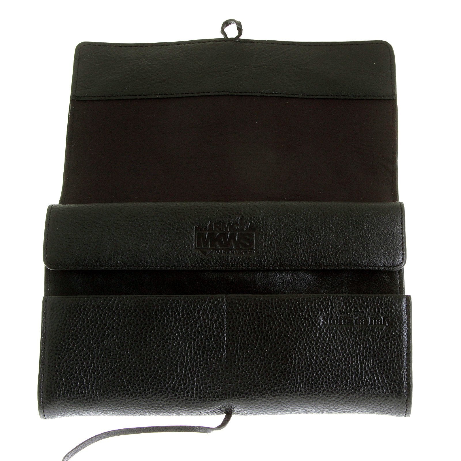 RMC JEANS UNISEX GRAIN LEATHER TRAVEL BLACK WALLET WITH SHOE LACE TIE CLOSURE REDM5750