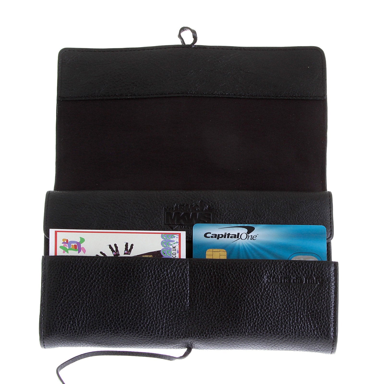 RMC JEANS UNISEX GRAIN LEATHER TRAVEL BLACK WALLET WITH SHOE LACE TIE CLOSURE REDM5750