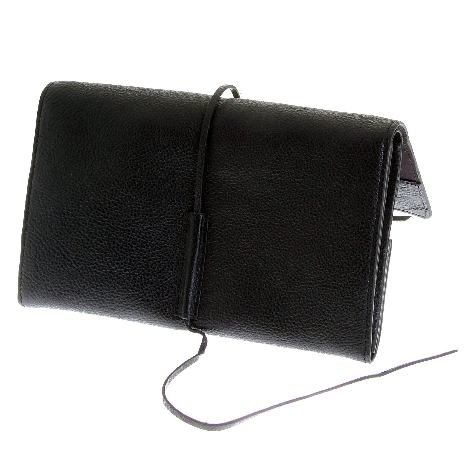 RMC JEANS UNISEX GRAIN LEATHER TRAVEL BLACK WALLET WITH SHOE LACE TIE CLOSURE REDM5750