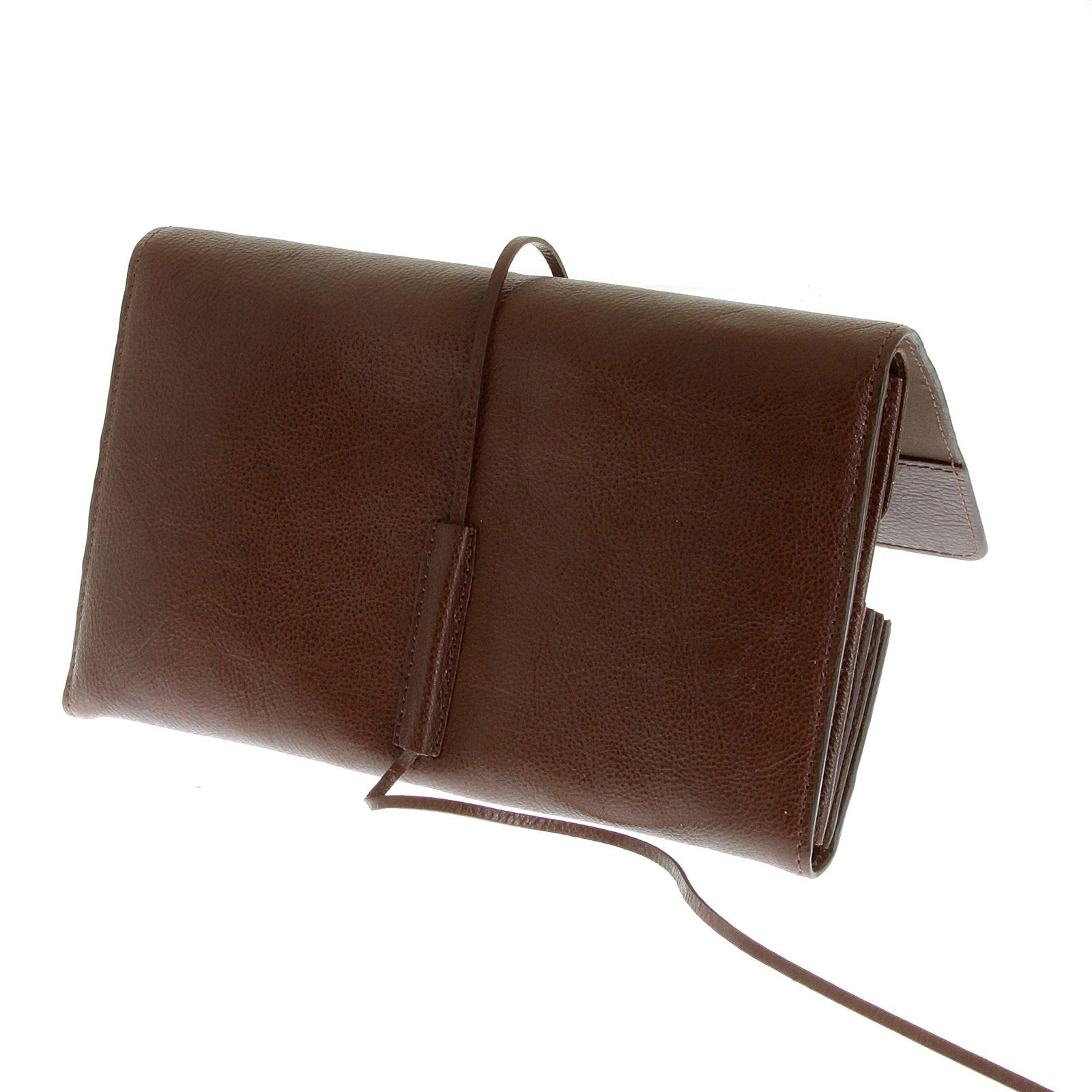 RMC JEANS UNISEX GRAIN LEATHER TRAVEL WALLET IN BROWN WITH SHOE LACE TIE CLOSURE REDM5751
