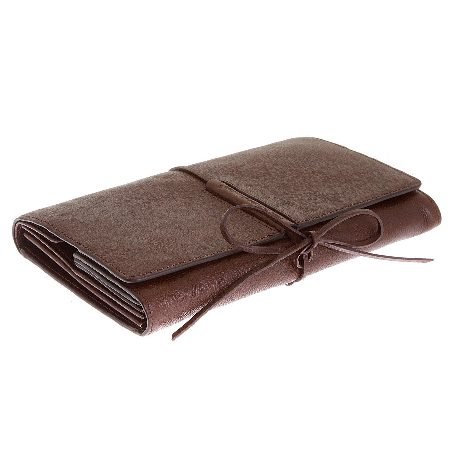 RMC JEANS UNISEX GRAIN LEATHER TRAVEL WALLET IN BROWN WITH SHOE LACE TIE CLOSURE REDM5751