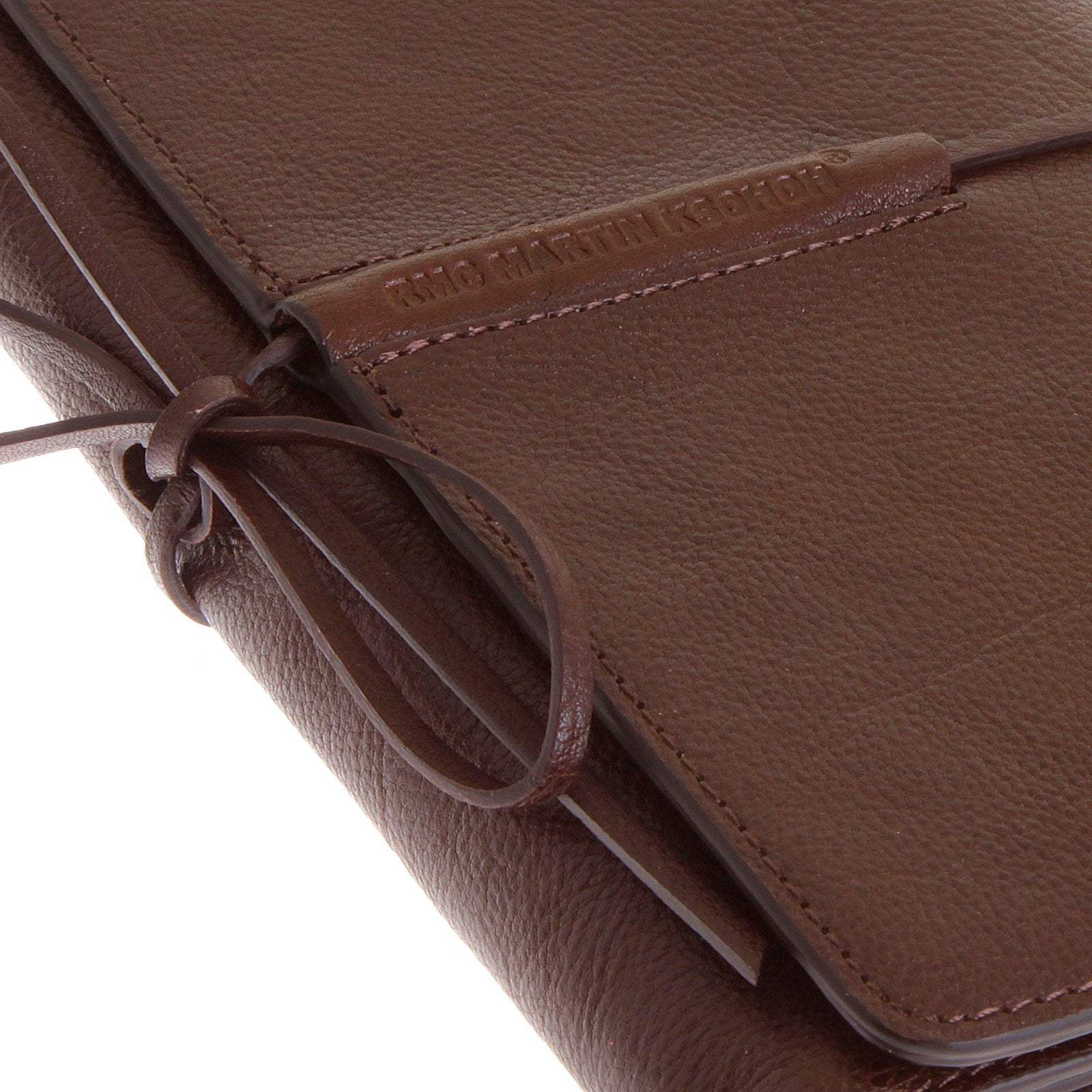 RMC JEANS UNISEX GRAIN LEATHER TRAVEL WALLET IN BROWN WITH SHOE LACE TIE CLOSURE REDM5751