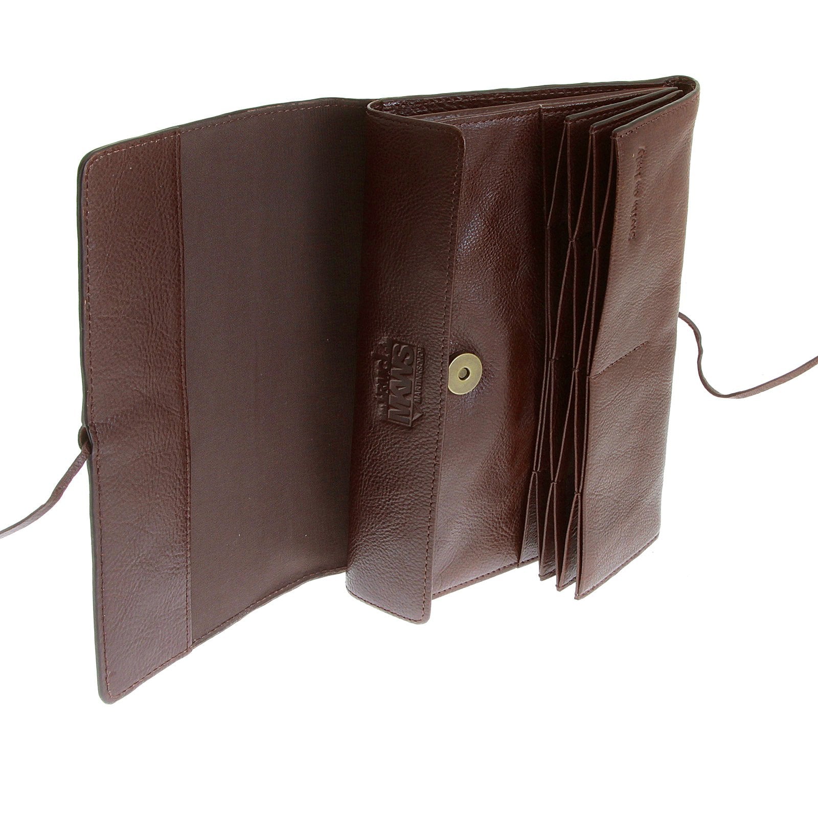 RMC JEANS UNISEX GRAIN LEATHER TRAVEL WALLET IN BROWN WITH SHOE LACE TIE CLOSURE REDM5751