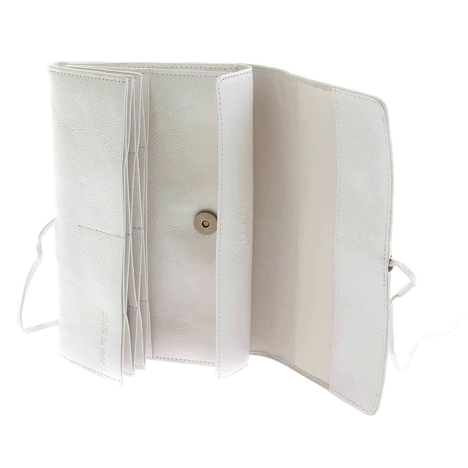 RMC JEANS UNISEX GRAIN LEATHER TRAVEL WALLET IN WHITE WITH SHOE LACE TIE CLOSURE REDM5754