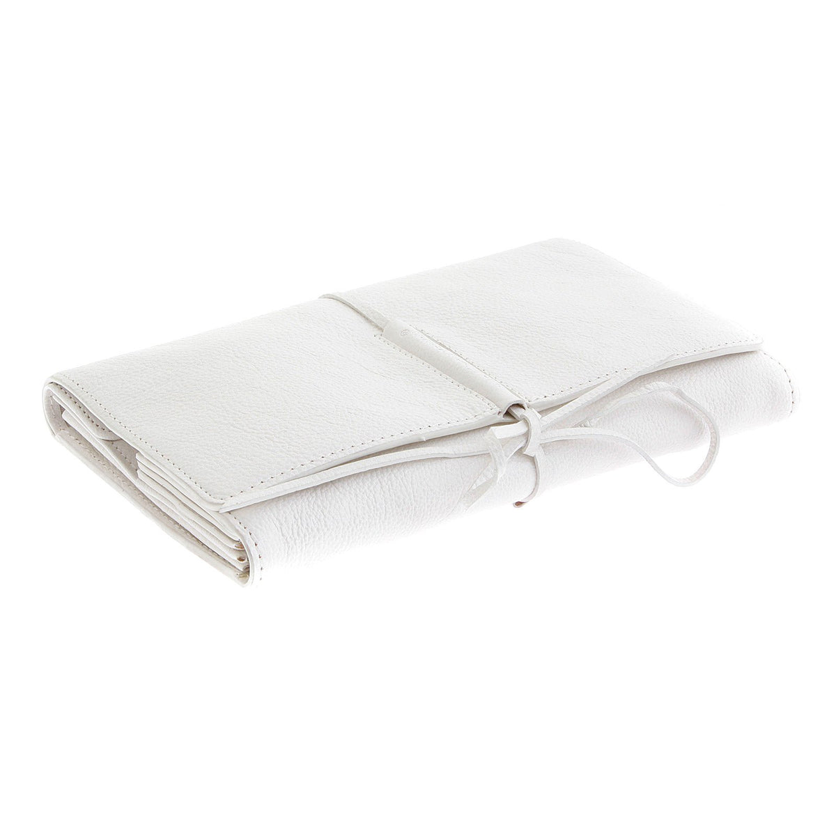RMC JEANS UNISEX GRAIN LEATHER TRAVEL WALLET IN WHITE WITH SHOE LACE TIE CLOSURE REDM5754