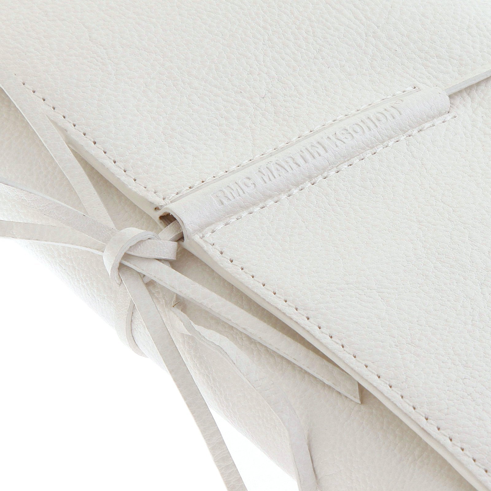 RMC JEANS UNISEX GRAIN LEATHER TRAVEL WALLET IN WHITE WITH SHOE LACE TIE CLOSURE REDM5754