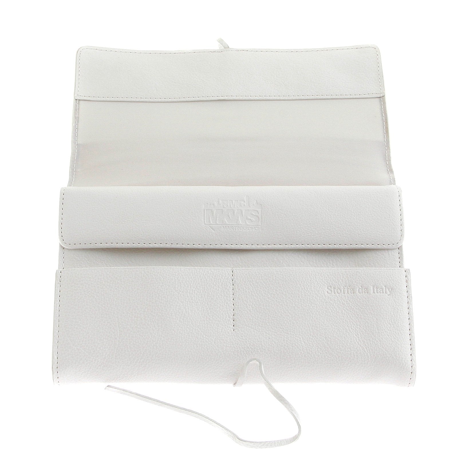 RMC JEANS UNISEX GRAIN LEATHER TRAVEL WALLET IN WHITE WITH SHOE LACE TIE CLOSURE REDM5754