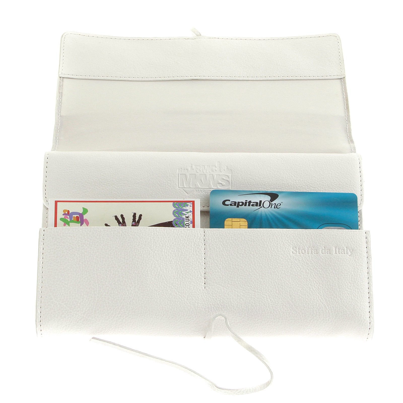 RMC JEANS UNISEX GRAIN LEATHER TRAVEL WALLET IN WHITE WITH SHOE LACE TIE CLOSURE REDM5754