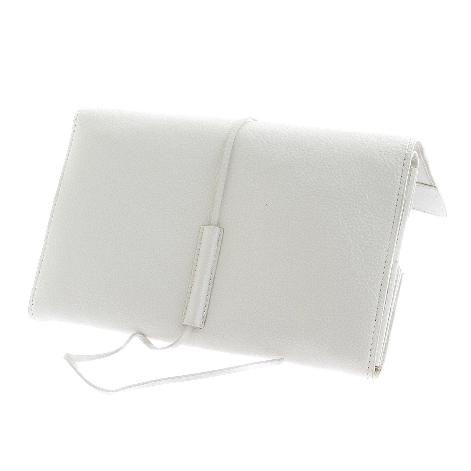RMC JEANS UNISEX GRAIN LEATHER TRAVEL WALLET IN WHITE WITH SHOE LACE TIE CLOSURE REDM5754