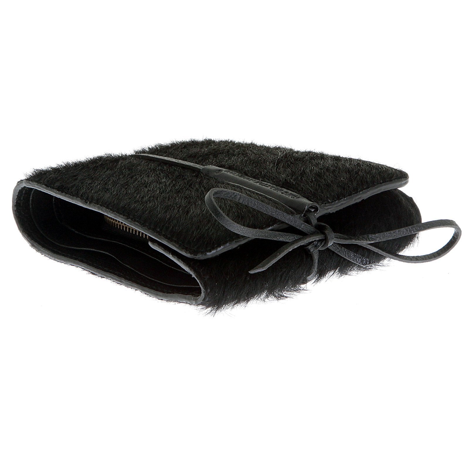RMC JEANS HORSE HAIR LEATHER WALLET IN BLACK WITH SHOE LACE TIE CLOSURE FOR MEN REDM5755