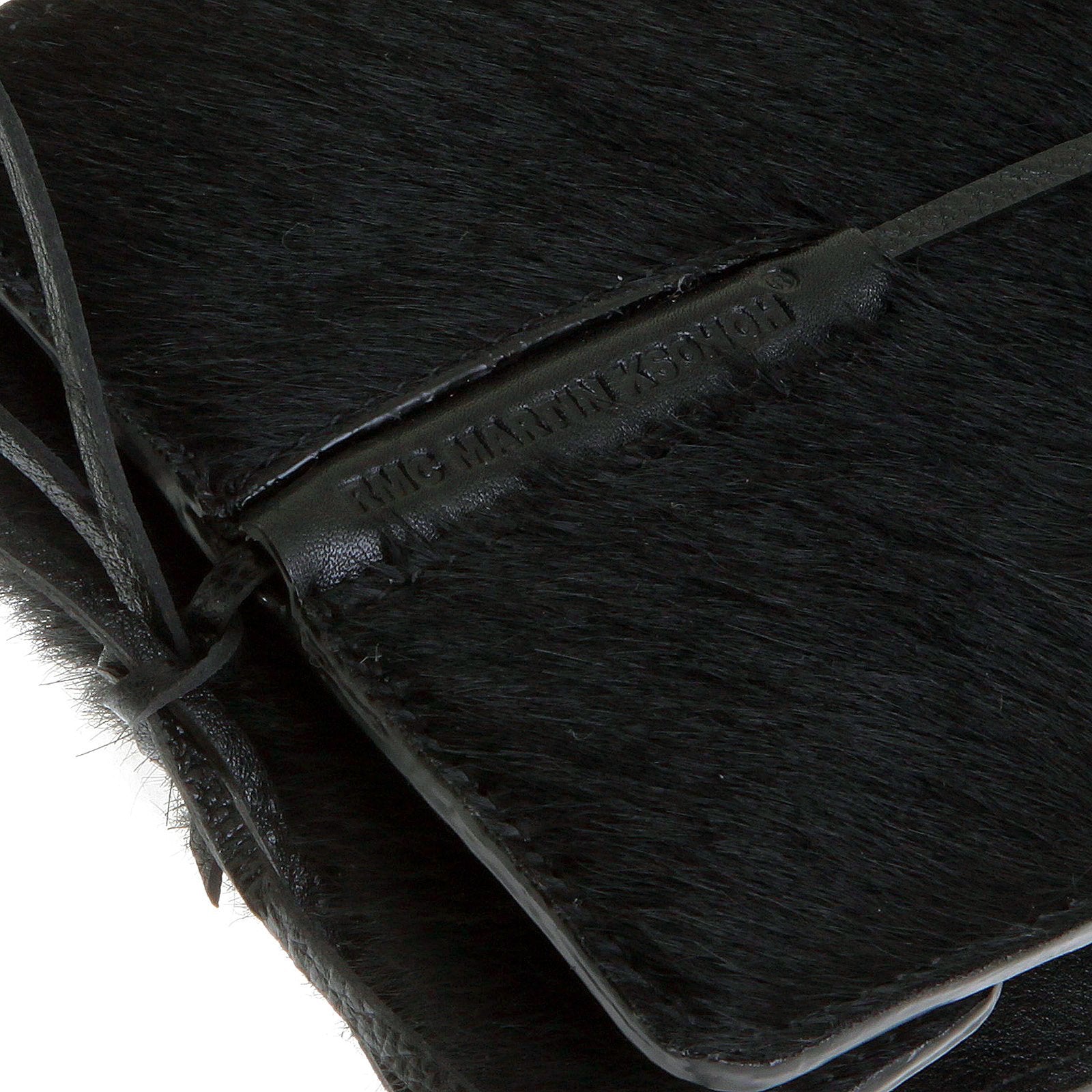 RMC JEANS HORSE HAIR LEATHER WALLET IN BLACK WITH SHOE LACE TIE CLOSURE FOR MEN REDM5755