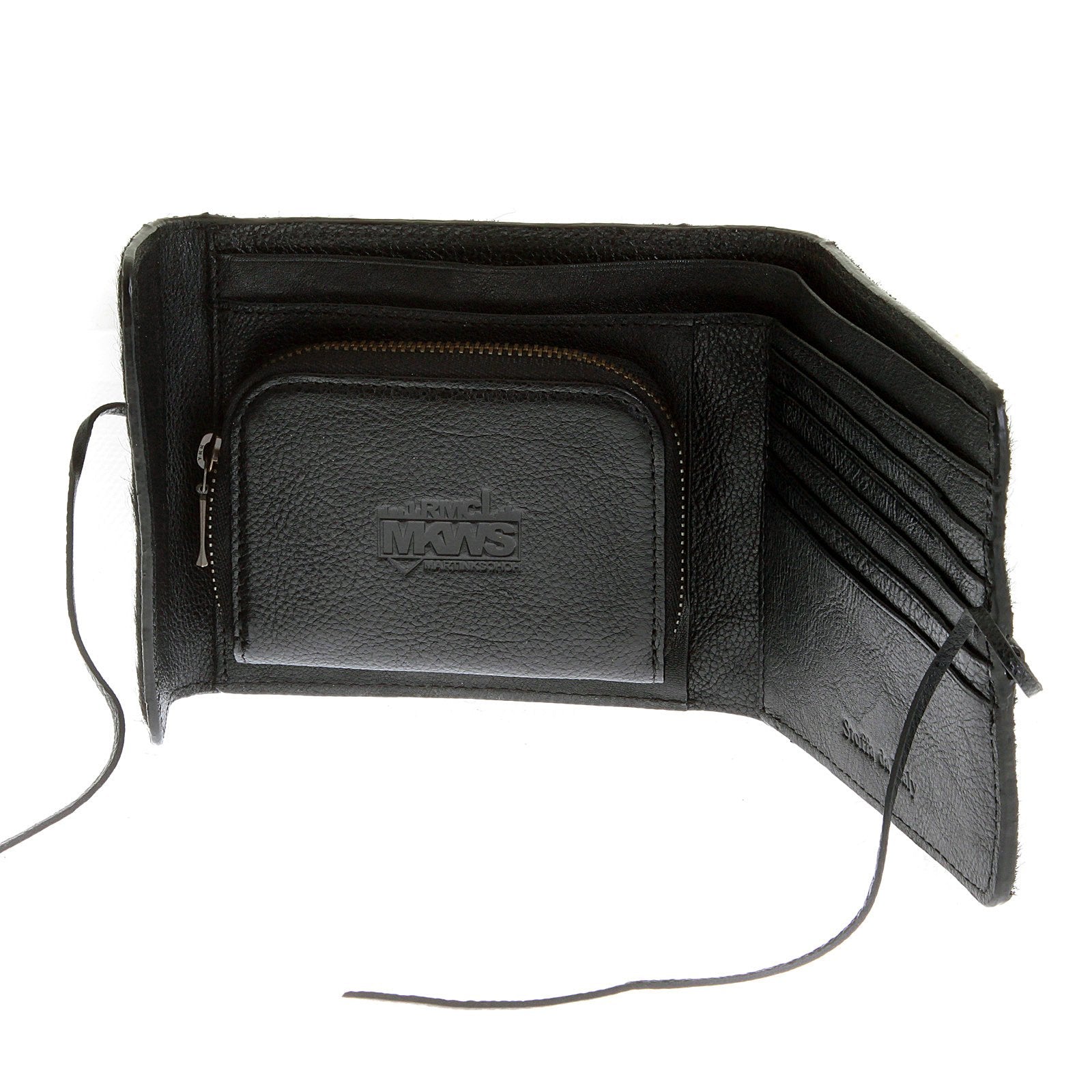 RMC JEANS HORSE HAIR LEATHER WALLET IN BLACK WITH SHOE LACE TIE CLOSURE FOR MEN REDM5755