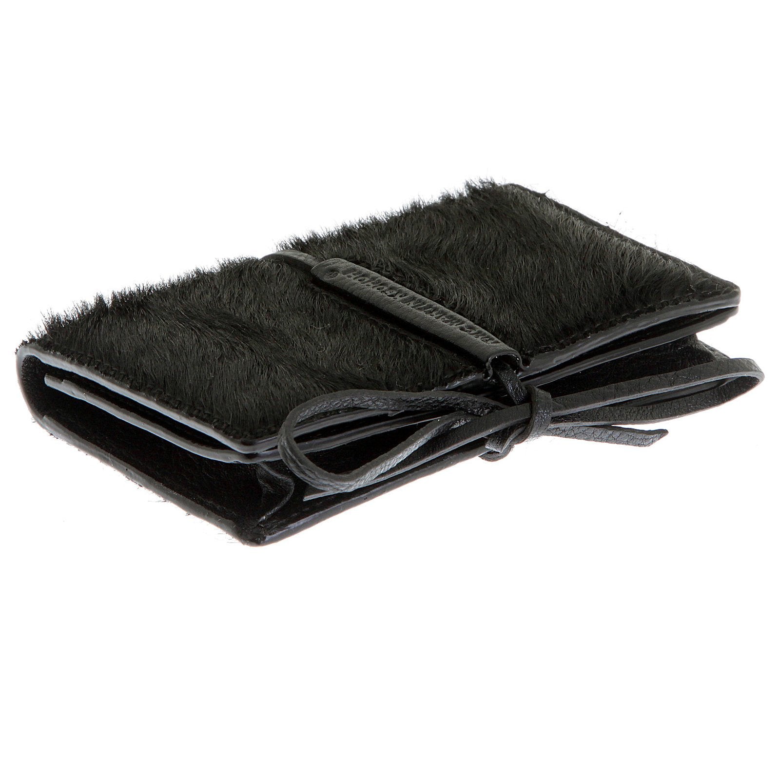 RMC JEANS MENS HORSE HAIR CARD HOLDER BLACK LEATHER WALLET WITH SHOE LACE TIE CLOSURE REDM5761