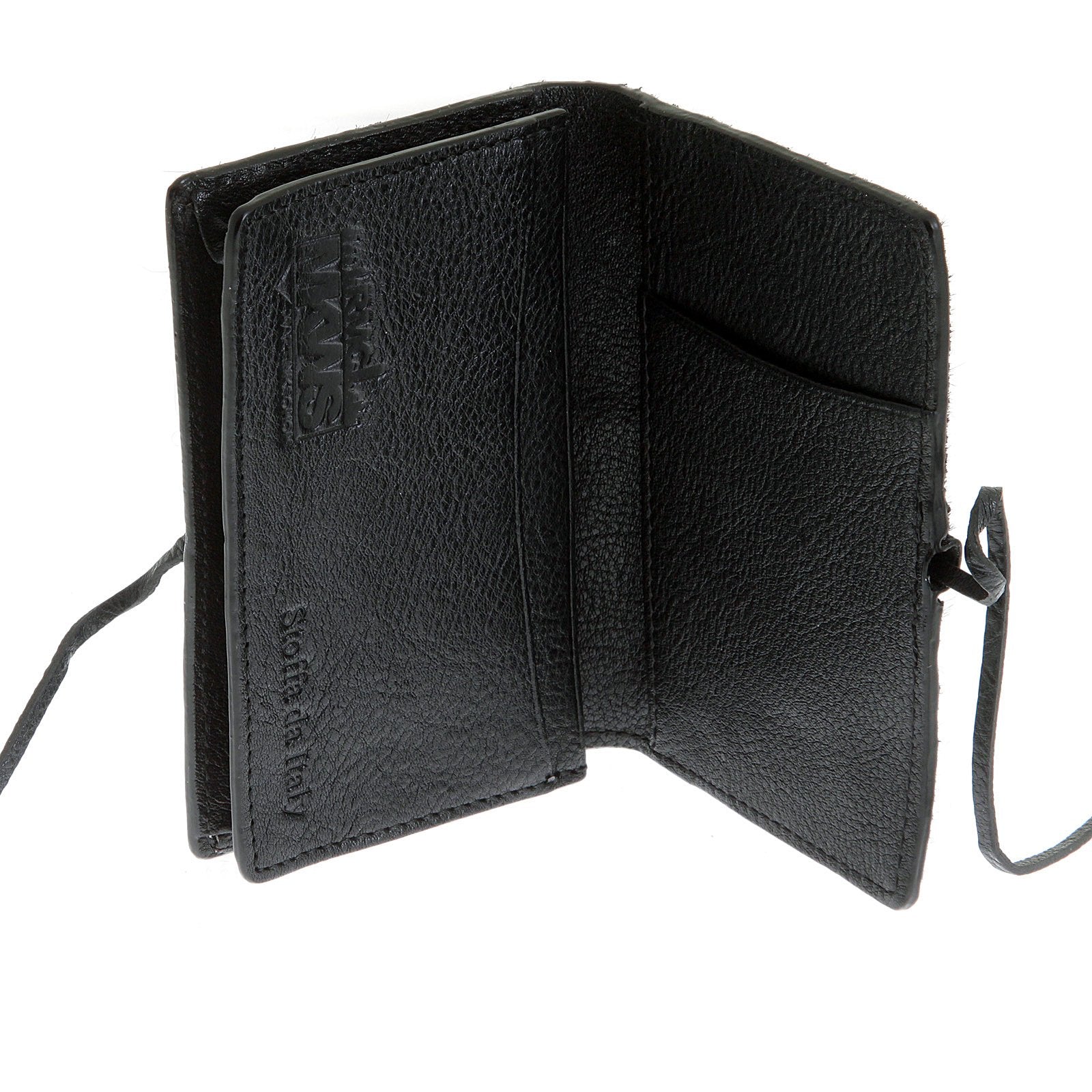 RMC JEANS MENS HORSE HAIR CARD HOLDER BLACK LEATHER WALLET WITH SHOE LACE TIE CLOSURE REDM5761