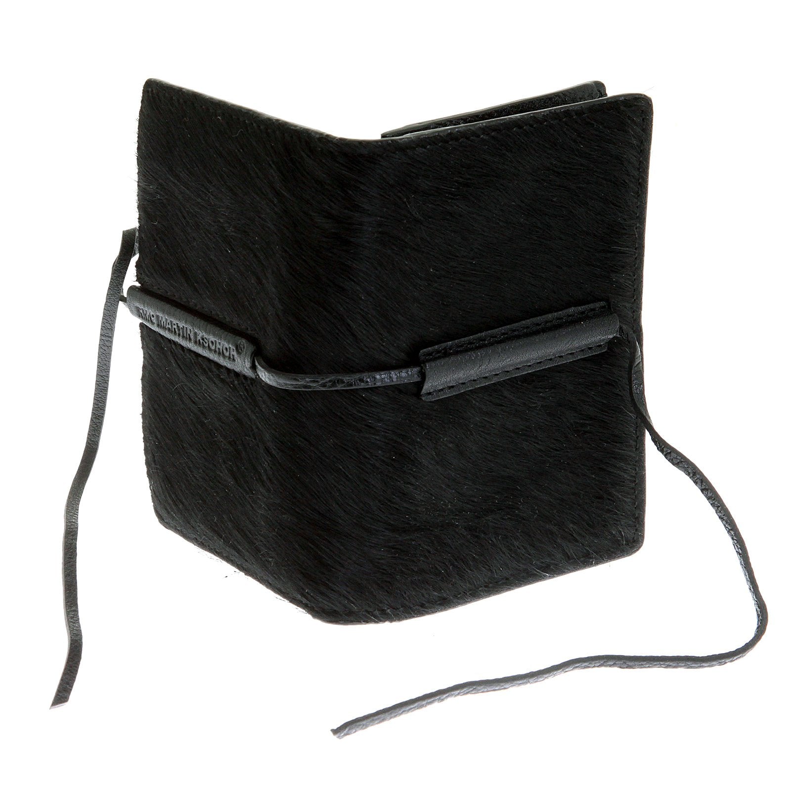 RMC JEANS MENS HORSE HAIR CARD HOLDER BLACK LEATHER WALLET WITH SHOE LACE TIE CLOSURE REDM5761