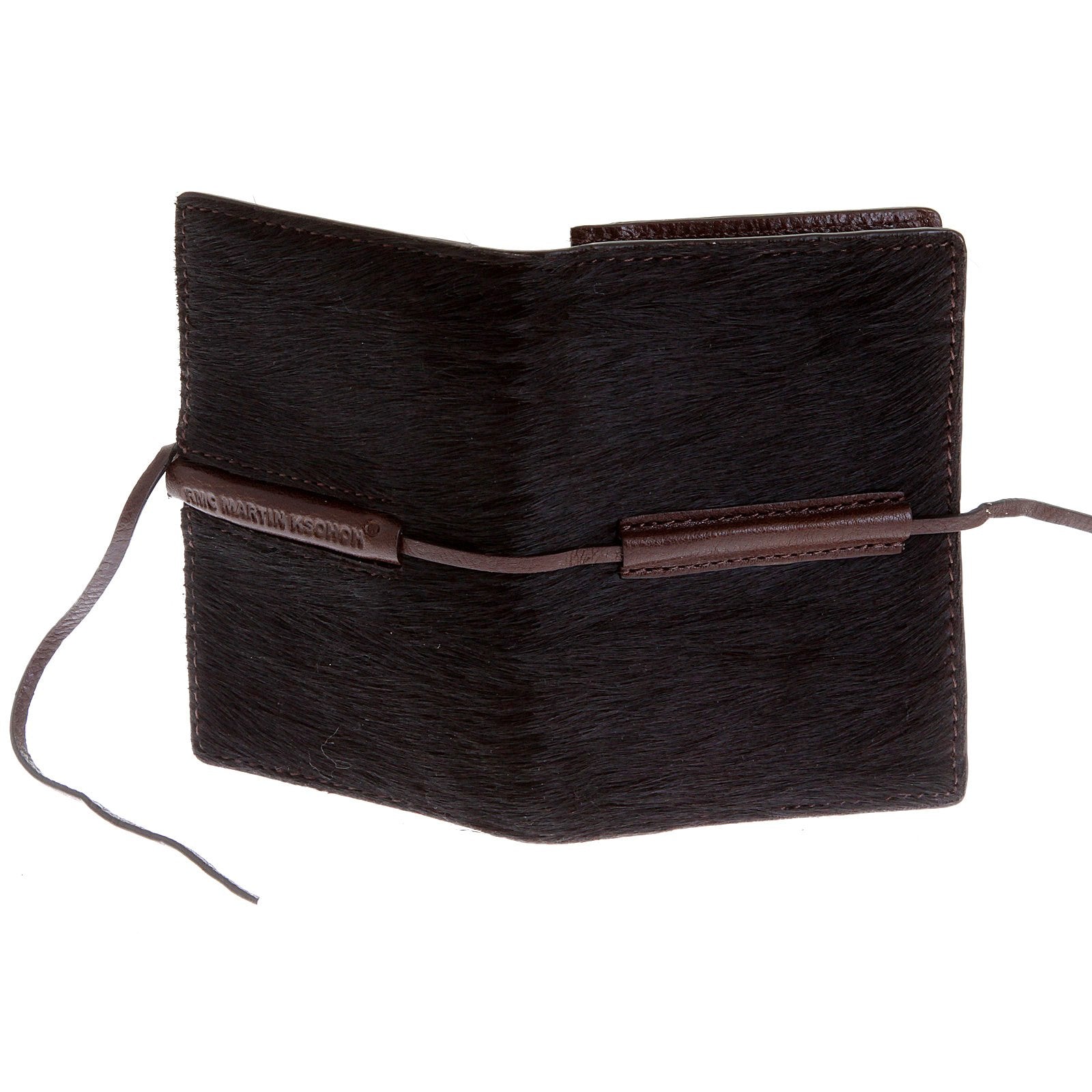 RMC JEANS CARD HOLDER BROWN LEATHER HORSE HAIR WALLET WITH SHOE LACE TIE CLOSURE REDM5762