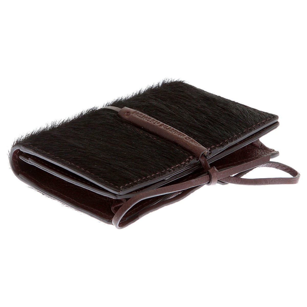 RMC JEANS CARD HOLDER BROWN LEATHER HORSE HAIR WALLET WITH SHOE LACE TIE CLOSURE REDM5762