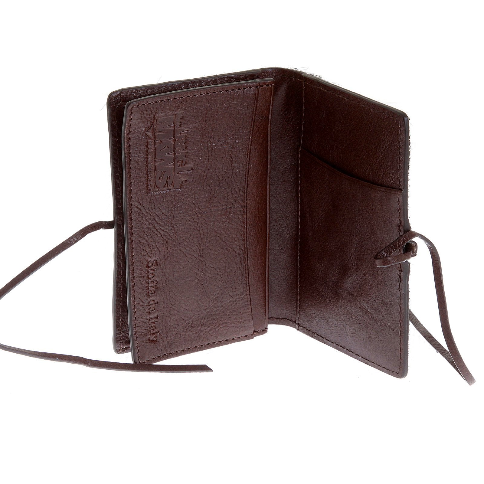 RMC JEANS CARD HOLDER BROWN LEATHER HORSE HAIR WALLET WITH SHOE LACE TIE CLOSURE REDM5762