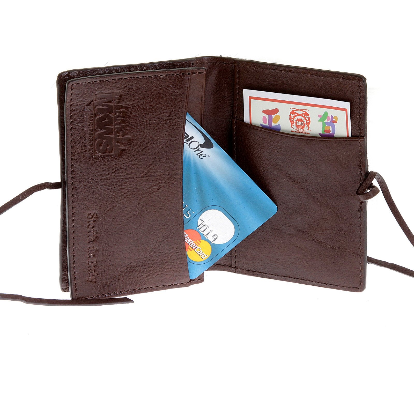 RMC JEANS CARD HOLDER BROWN LEATHER HORSE HAIR WALLET WITH SHOE LACE TIE CLOSURE REDM5762