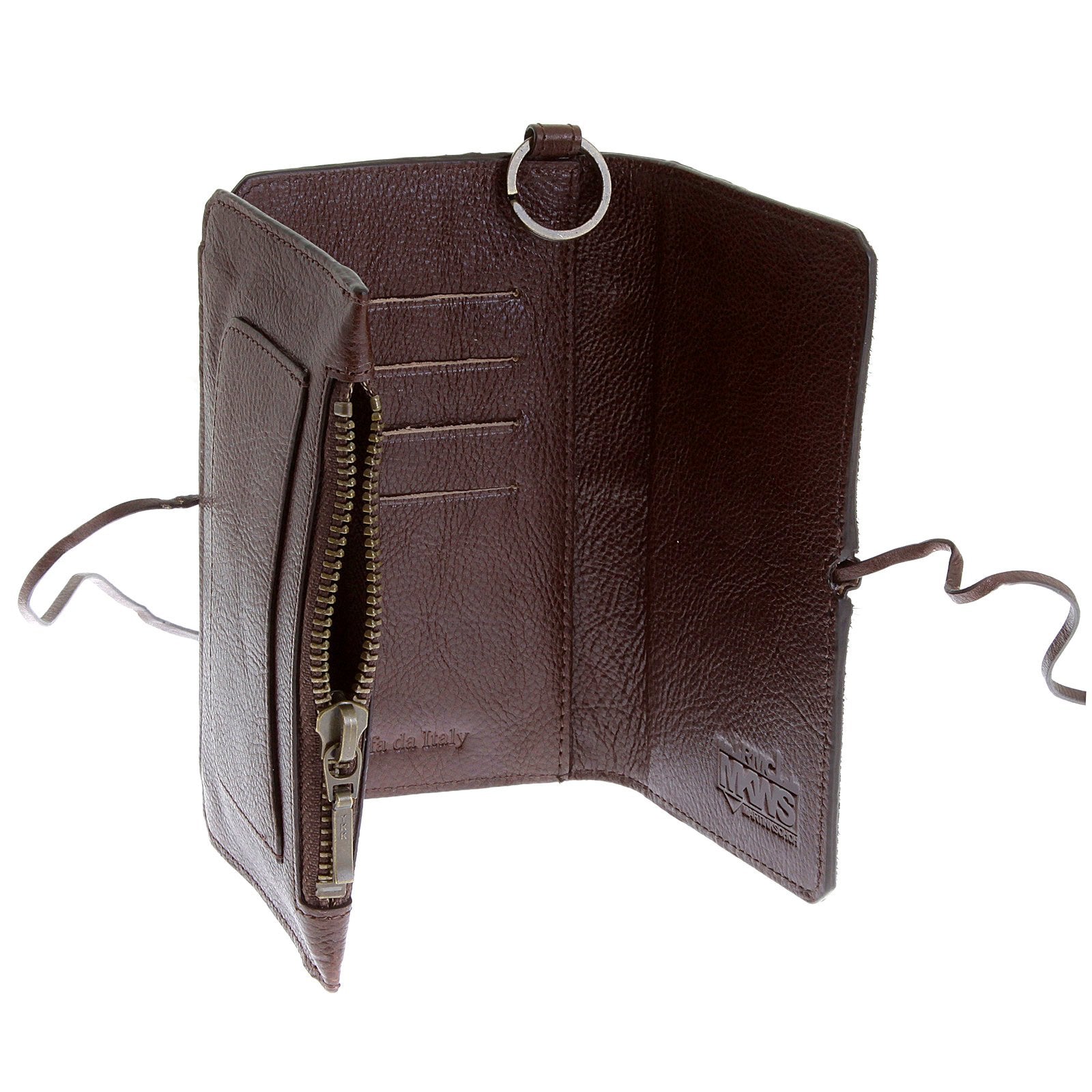 RMC JEANS MENS ITALIAN LEATHER 3 FOLD HORSE HAIR CREDIT CARD WALLET IN BROWN REDM5766
