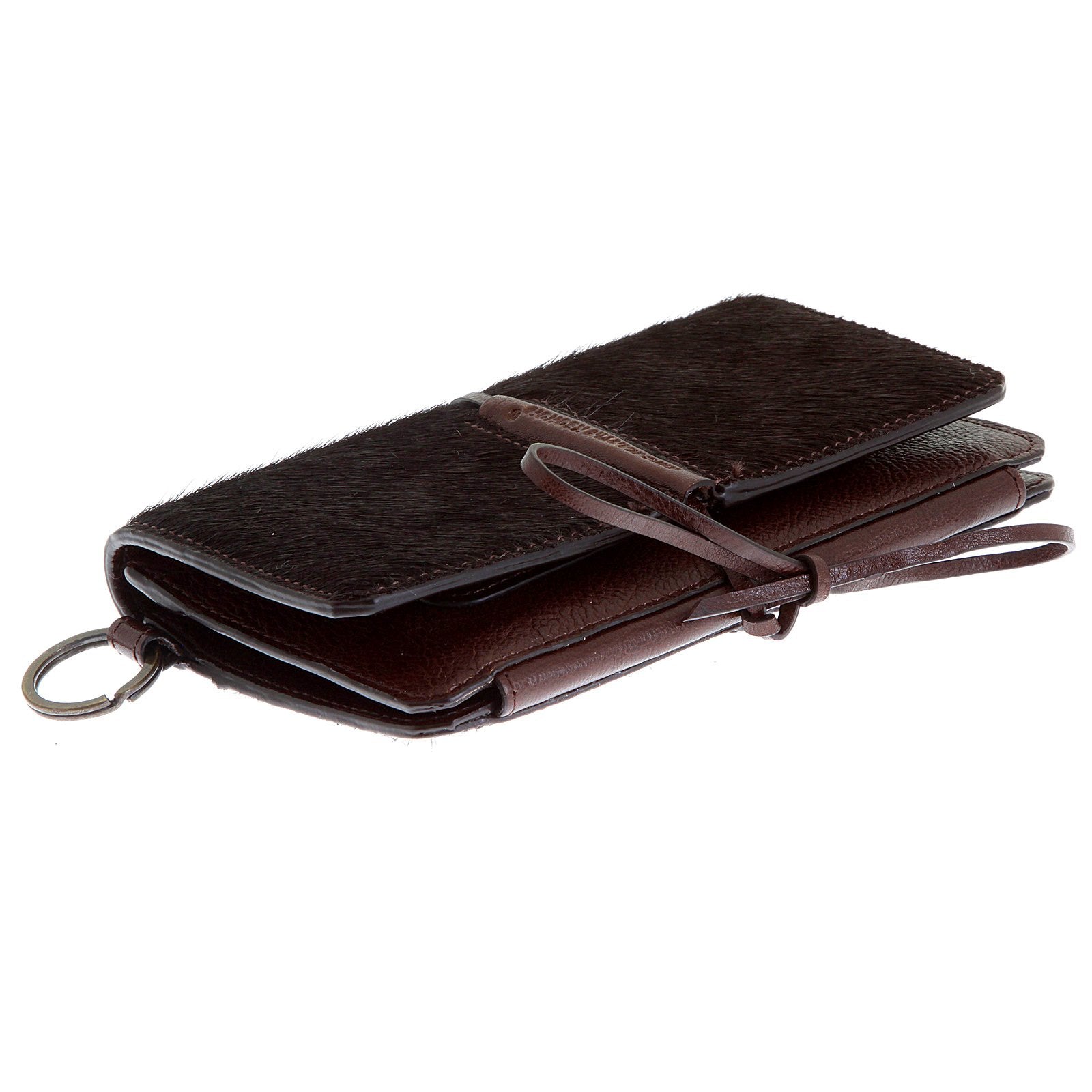 RMC JEANS MENS ITALIAN LEATHER 3 FOLD HORSE HAIR CREDIT CARD WALLET IN BROWN REDM5766