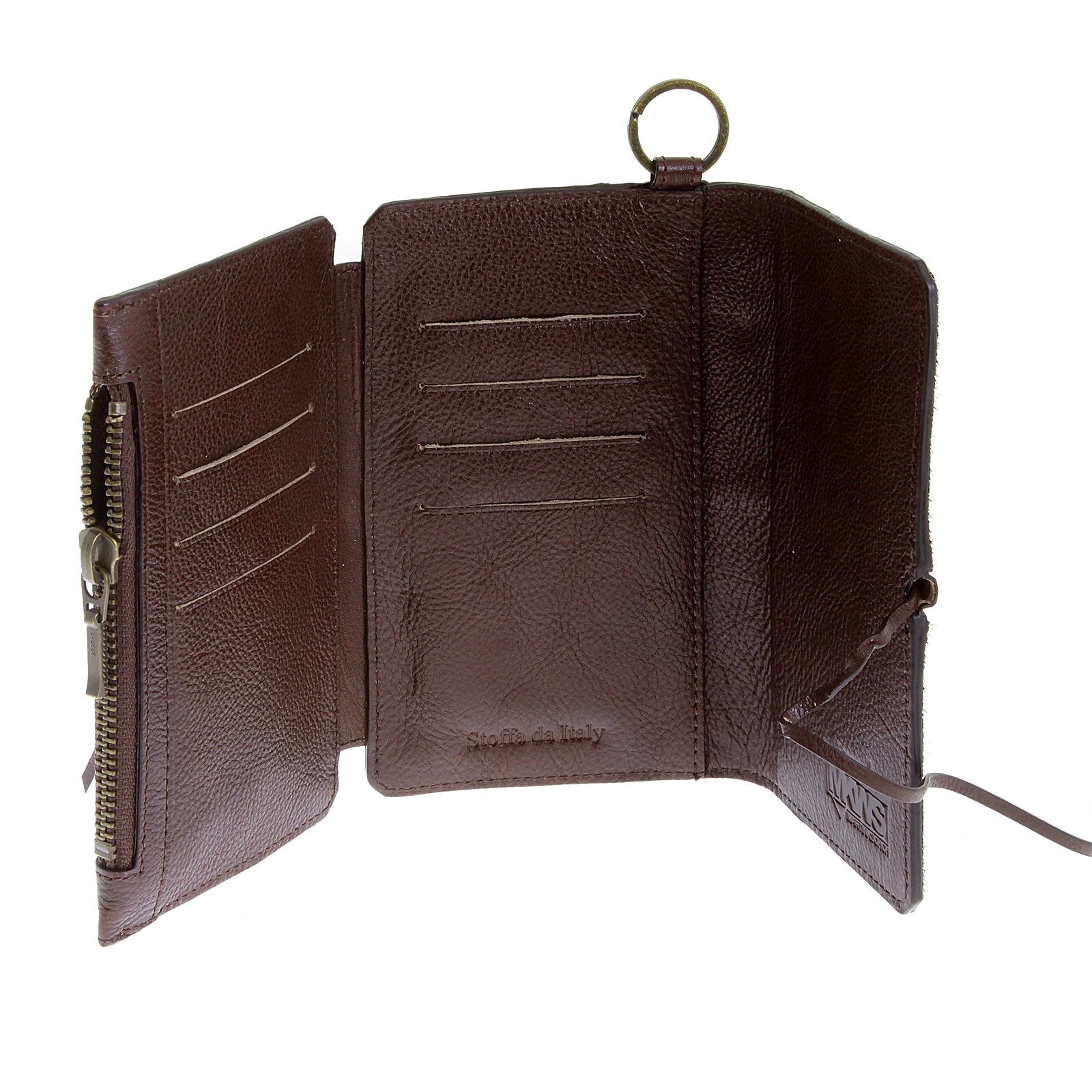RMC JEANS MENS ITALIAN LEATHER 3 FOLD HORSE HAIR CREDIT CARD WALLET IN BROWN REDM5766
