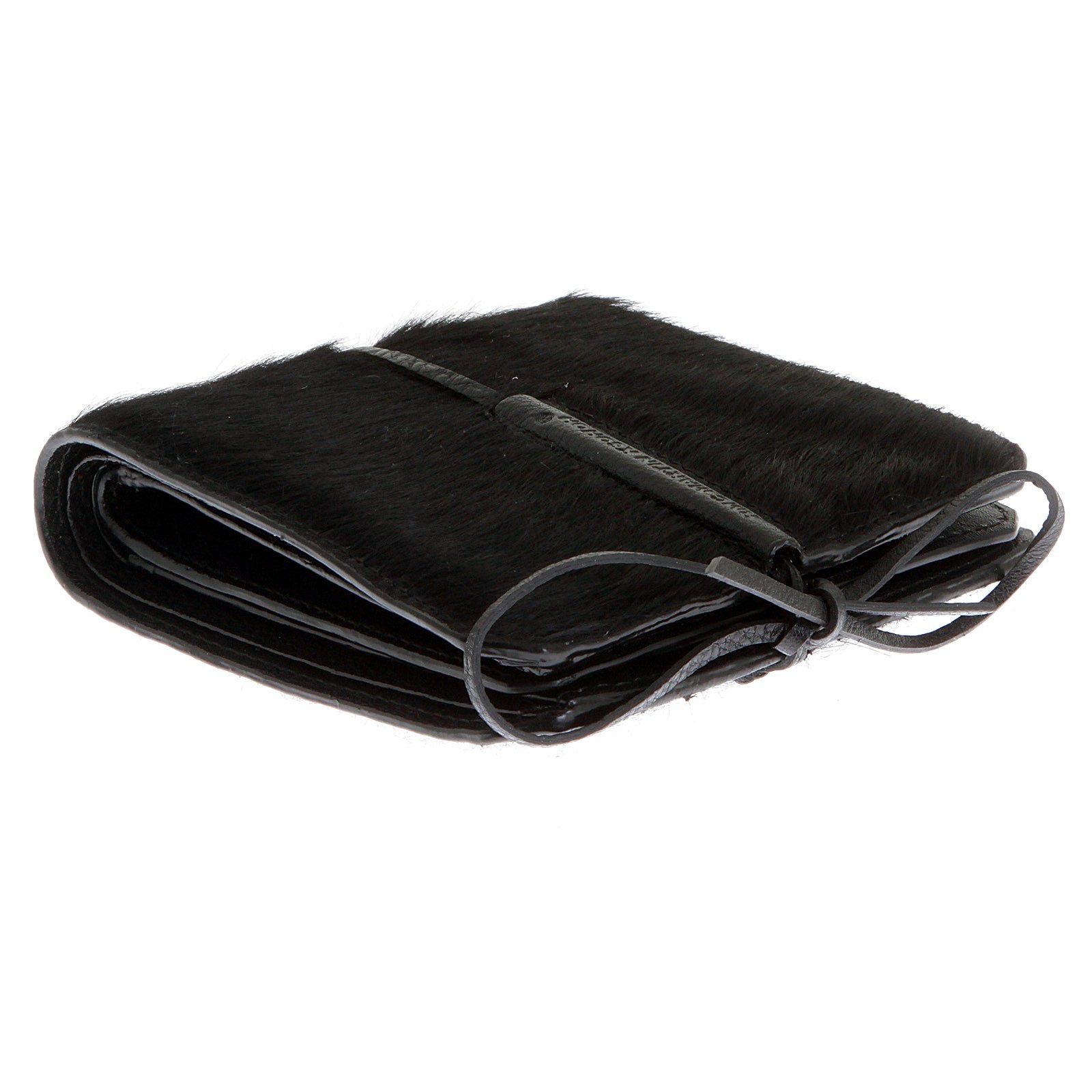 RMC JEANS MENS LEATHER HORSE HAIR WALLET IN BLACK WITH SHOE LACE TIE CLOSURE REDM5767