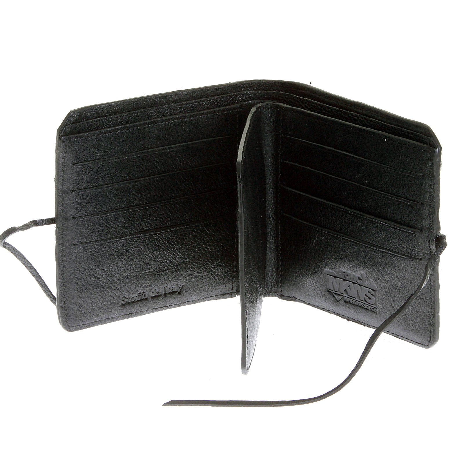 RMC JEANS MENS LEATHER HORSE HAIR WALLET IN BLACK WITH SHOE LACE TIE CLOSURE REDM5767