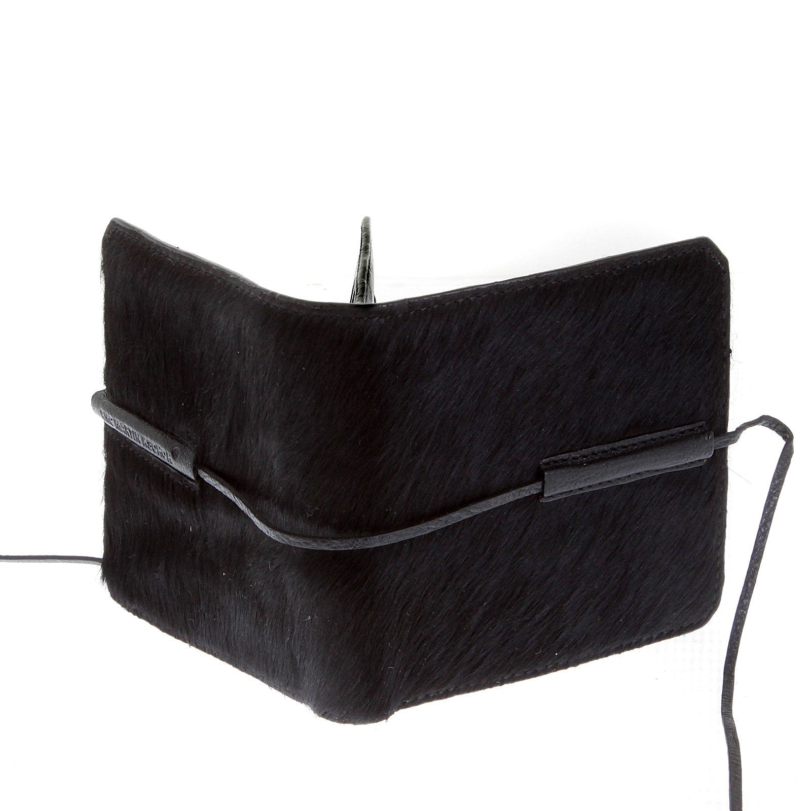 RMC JEANS MENS LEATHER HORSE HAIR WALLET IN BLACK WITH SHOE LACE TIE CLOSURE REDM5767