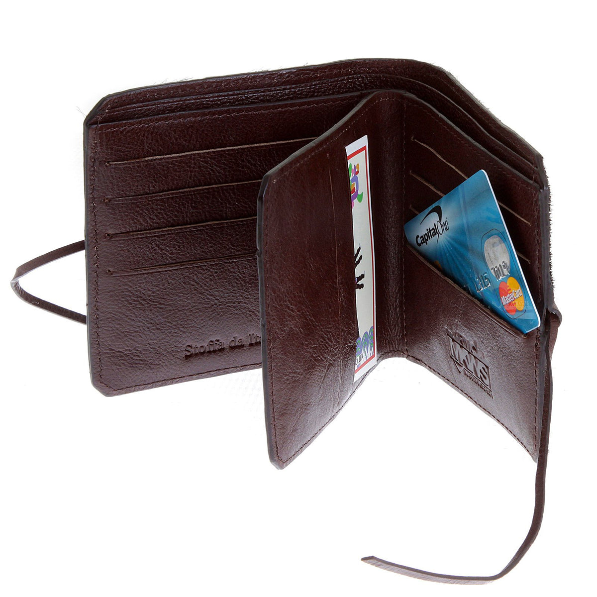 RMC JEANS BROWN LEATHER HORSE HAIR WALLET WITH SHOE LACE TIE CLOSURE FOR MEN REDM5769