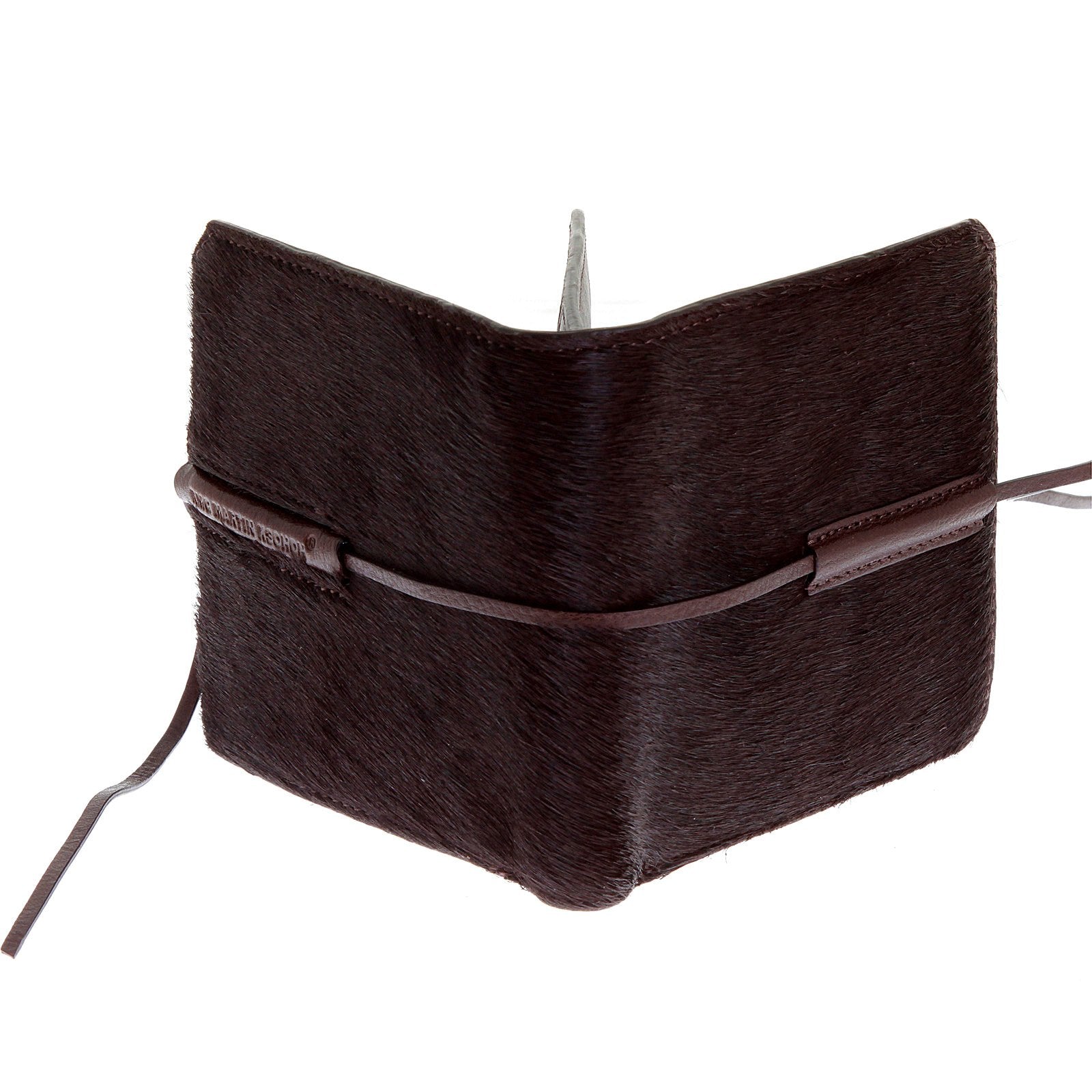 RMC JEANS BROWN LEATHER HORSE HAIR WALLET WITH SHOE LACE TIE CLOSURE FOR MEN REDM5769