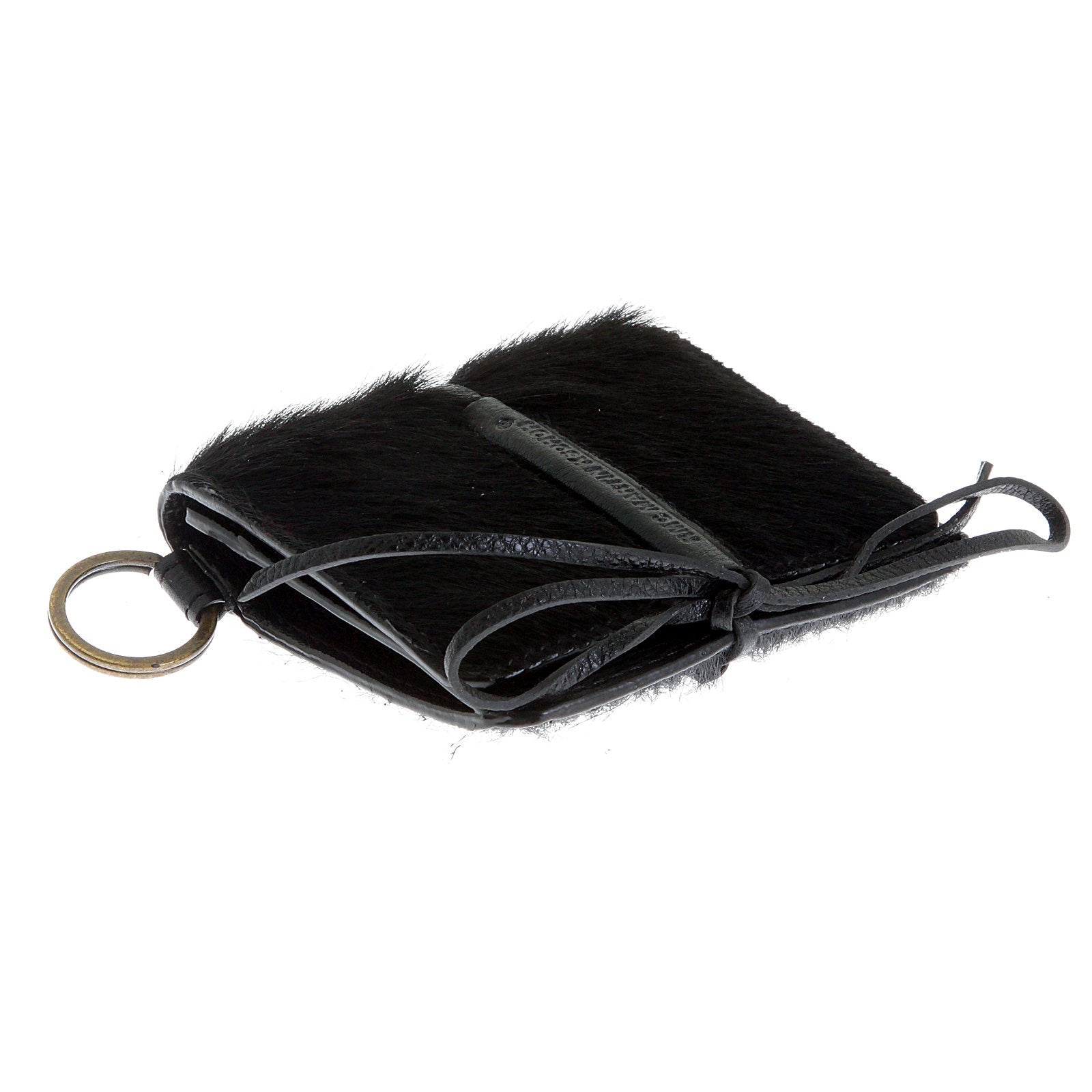 RMC JEANS BLACK LEATHER HORSE HAIR POUCH WALLETS WITH SHOE LACE TIE CLOSURE FOR MEN REDM5770