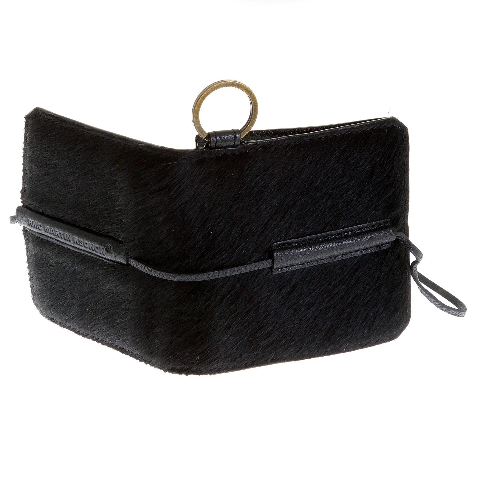 RMC JEANS BLACK LEATHER HORSE HAIR POUCH WALLETS WITH SHOE LACE TIE CLOSURE FOR MEN REDM5770