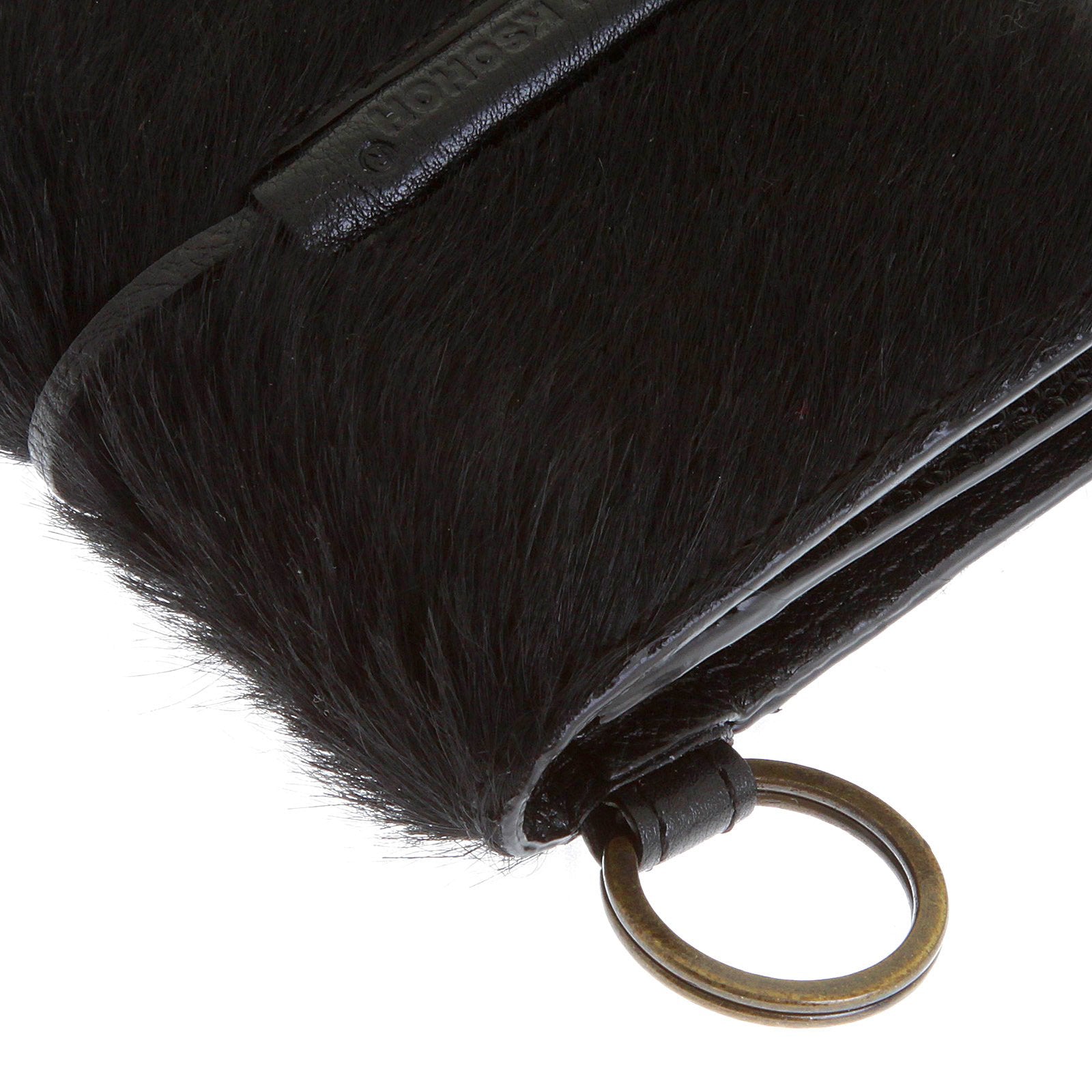 RMC JEANS BLACK LEATHER HORSE HAIR POUCH WALLETS WITH SHOE LACE TIE CLOSURE FOR MEN REDM5770
