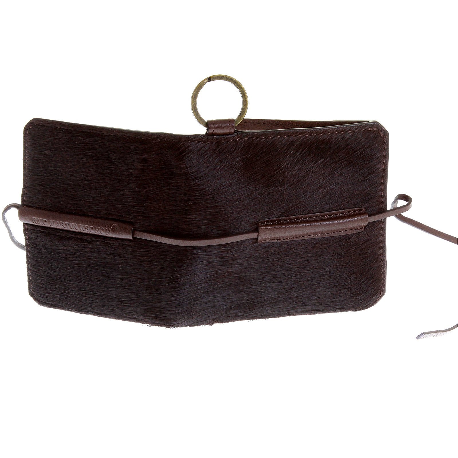 RMC JEANS MENS HORSE HAIR BROWN LEATHER POUCH WALLET WITH SHOE LACE TIE CLOSURE REDM5772