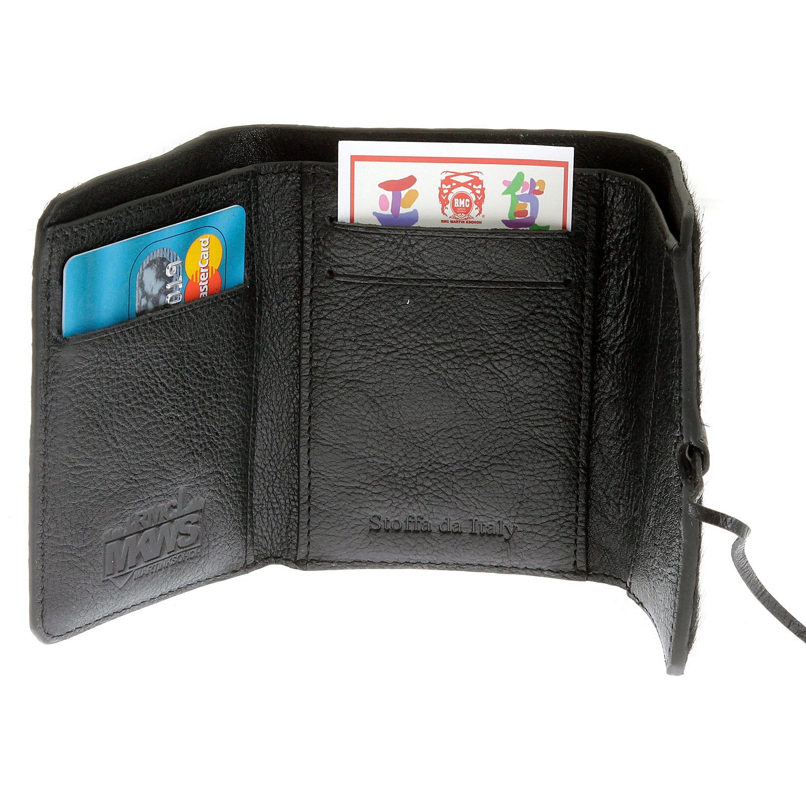 RMC JEANS HORSE HAIR 3 FOLD CREDIT CARD BLACK LEATHER MINI WALLET FOR MEN REDM5773