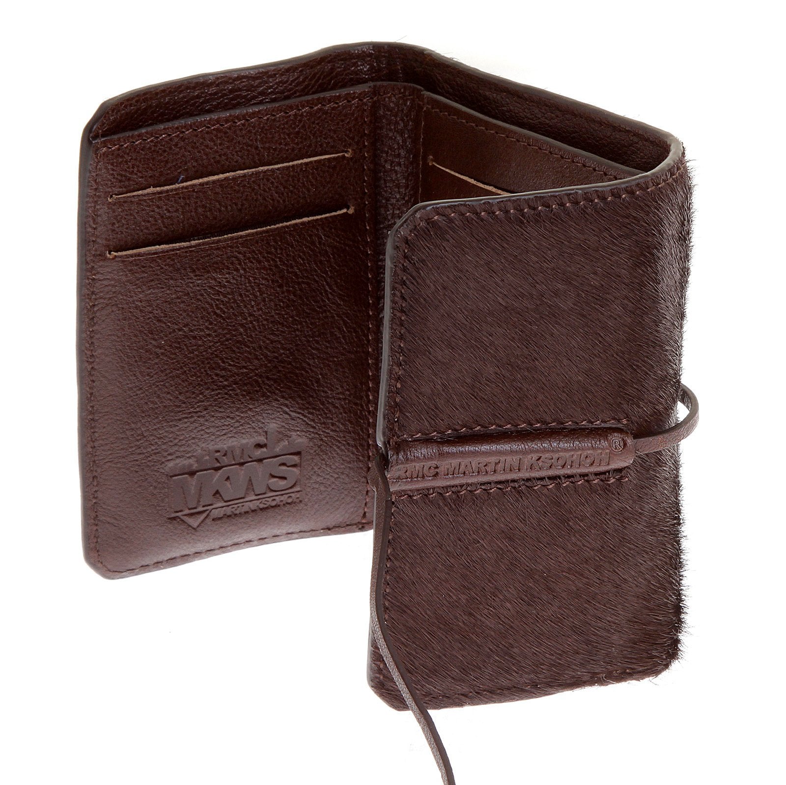 RMC JEANS 3 FOLD LEATHER HORSE HAIR BROWN CREDIT CARD MINI WALLET FOR MEN REDM5775