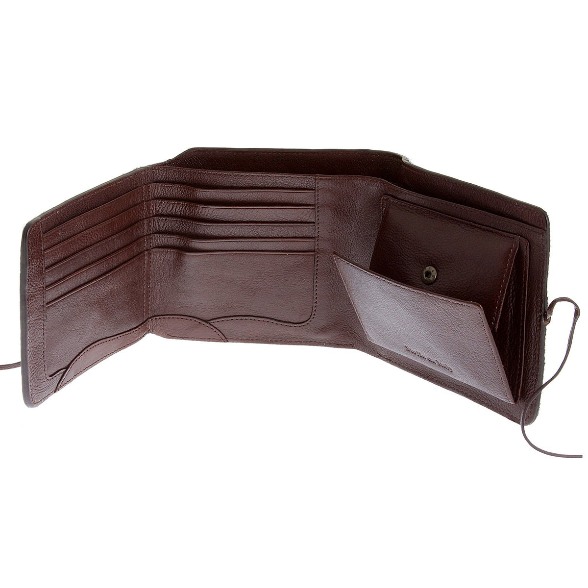 RMC BROWN LEATHER HORSE HAIR 3 FOLD CREDIT CARD &amp; COIN POUCH LANDSCAPE WALLET FOR MEN REDM5778